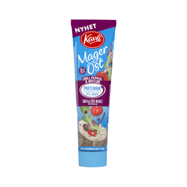 Kavli Low - Fat Cheese with Chili Pepper & Garlic 175g Tube – Magerost Chili & Hvitløk - Scandi Candy Swedish Candy Shop