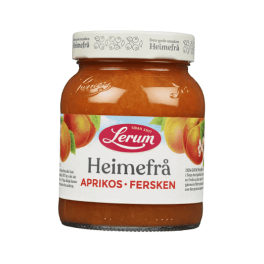 Lerum Homemade Apricot & Peach Jam 380g – Aprikos & Fersken Heimefrå - Scandi Candy Swedish Candy Shop