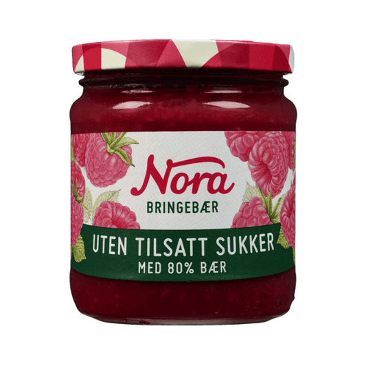 Raspberry Jam 80% No Added Sugar 275g Nora Bringebærsyltetøy Uten Tilsatt Sukker - Scandi Candy Swedish Candy Shop