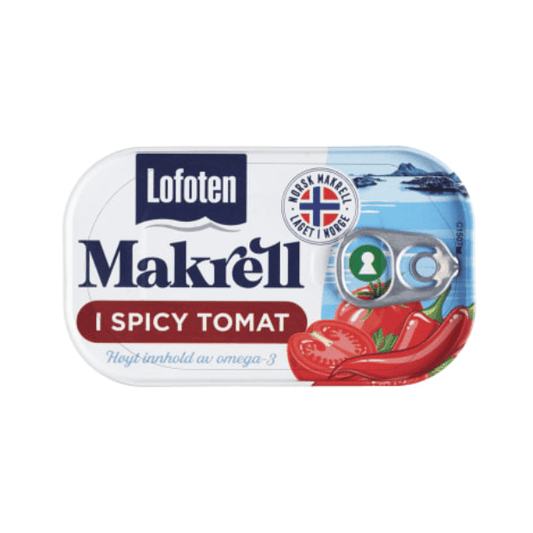 Spicy Mackerel in Tomato 110g – Makrell i Tomat Spicy by Lofoten - Scandi Candy Swedish Candy Shop