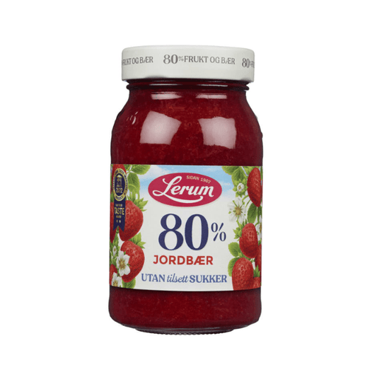 Strawberry Jam No Added Sugar 330g Lerum Jordbærsyltetøy Uten Sukker - Scandi Candy Swedish Candy Shop